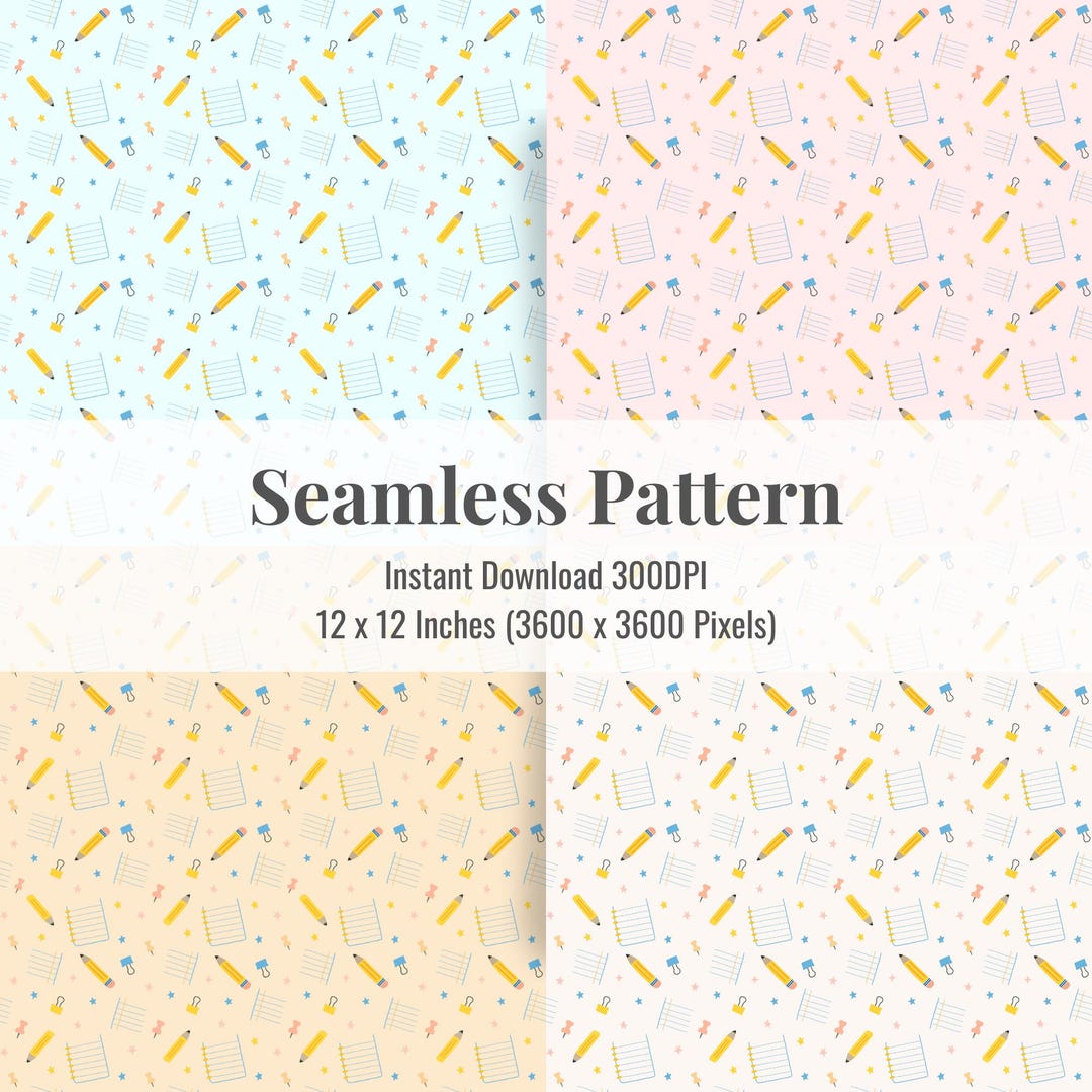 Desk Essentials Seamless Pattern Bundle | School Stationery Background ...