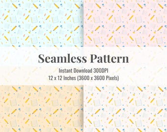 Desk Essentials Seamless Pattern Bundle | School Stationery Background | Back to School Scrapbook Paper