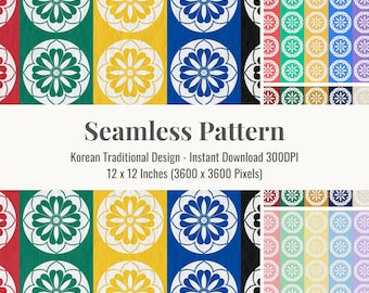 Korean Traditional Seamless Pattern Bundle | 8 Digital Papers + 3 PNG Cliparts | Hanji Texture & Solid Backgrounds
