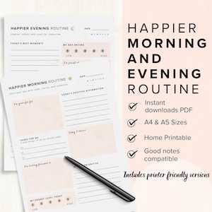 Happier Morning and Evening Routine Bundle | A4 & A5 Printable | GoodNotes Compatible | Self-Care PDF Planner | Daily Journal Pages
