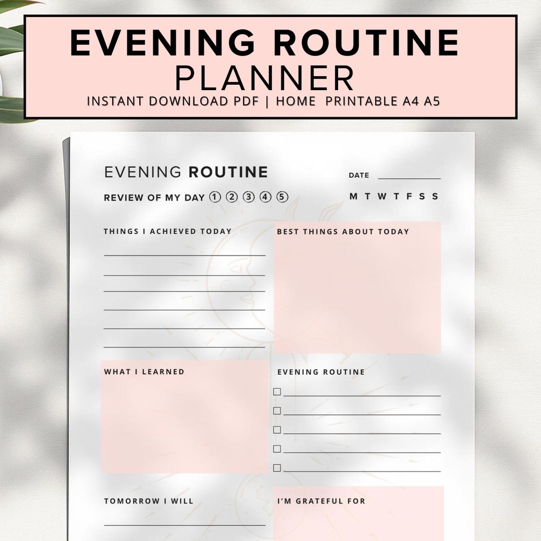 Evening Routine Fillable Evening Routine Planner | A4 A5 Printable PDF | Daily Gratitude, Self ...