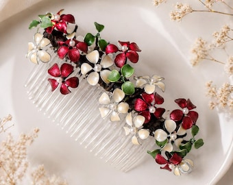 Handmade floral hair comb with wire and lacquer, bridal hair accessory, unique floral hair accessory