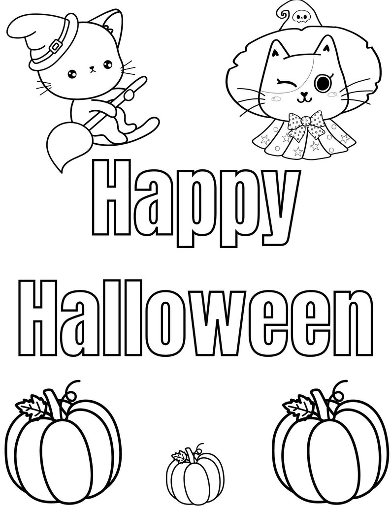 Halloween Themed Cat digital Coloring Pages - Etsy