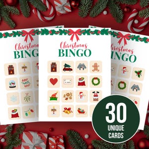 Bingo de Natal, 30 cartões de bingo de Natal para impressão, jogos de família de Natal, jogo de festa de Natal infantil, atividades divertidas em sala de aula de Natal, bingo de férias