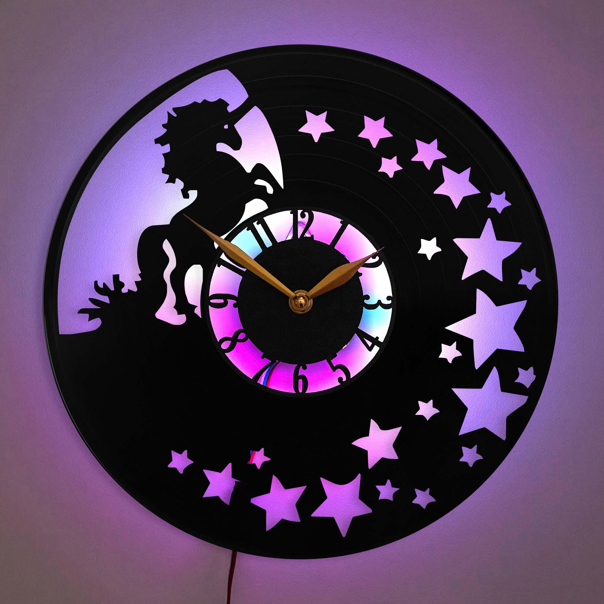 Unicorn clock, Unicorn decor, Horse Wall Clock, Star Design Clock, Glowing Wall Clock with Horse, Night Sky Decor Clock, Starry Night Decor