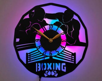 Reloj de boxeo, regalo de boxeo, decoración de boxeo, reloj deportivo, silueta de ring de boxeo, reloj de luchador, reloj de decoración de gimnasio