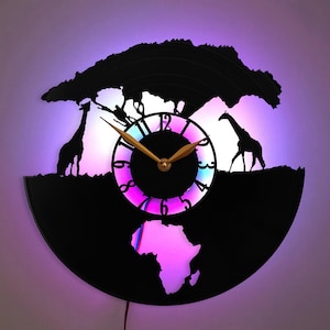 Orologio Giraffa, Regalo Giraffa, Orologio Mappa Africa, Orologio da parete Fauna Selvatica, Orologio Animali Safari, Orologio Giraffa e Albero, Orologio Silhouette Animale