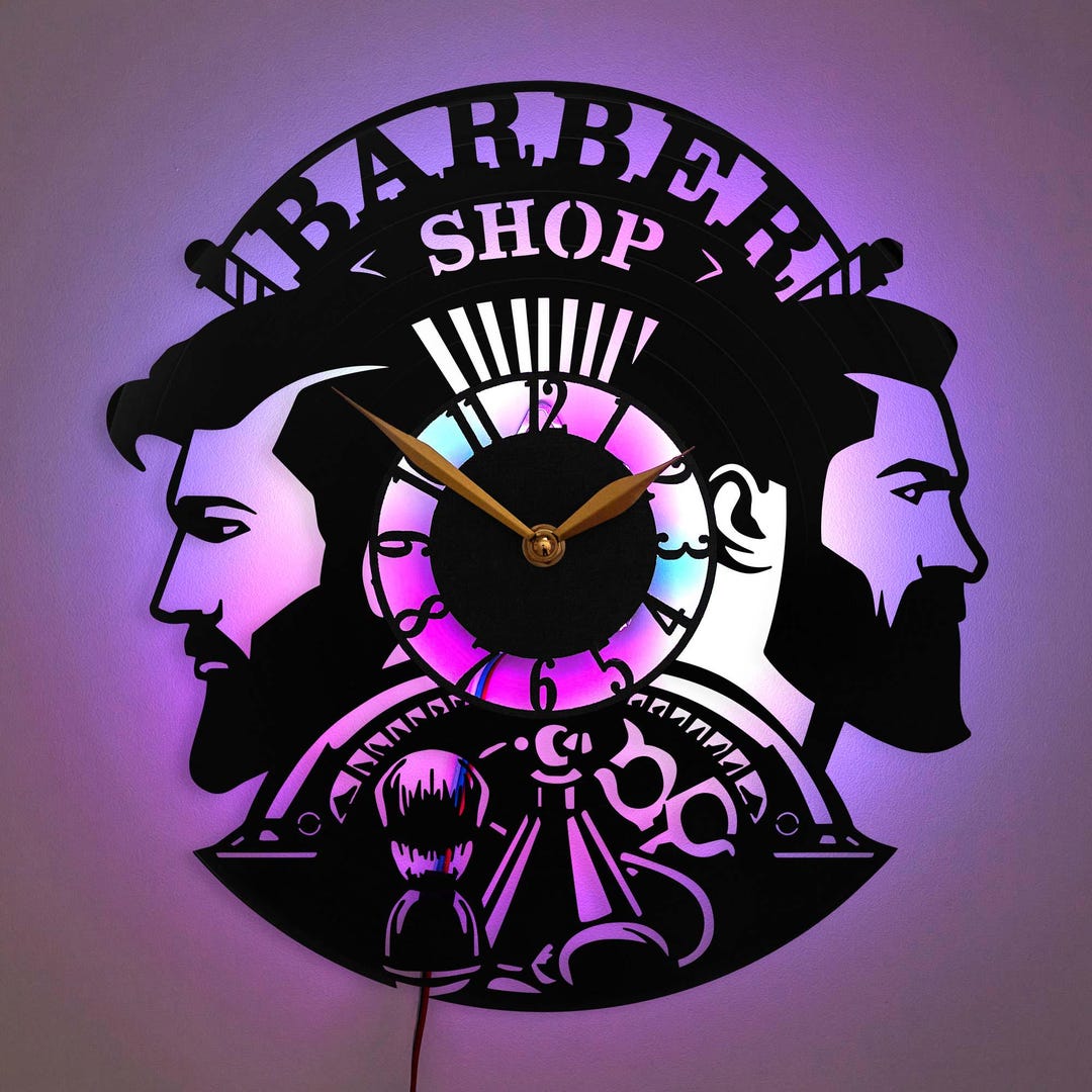 Barber Shop Wall Clock, LED Barbershop Decor, Professional Barber Decor ...