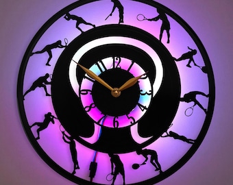 Tennis Clock, Tennis Gift, Sports Decor Clock, Tennis Player Silhouette Clock, Tennis Gift, Tennis Room Decor,  Sport Enthusiast Clock