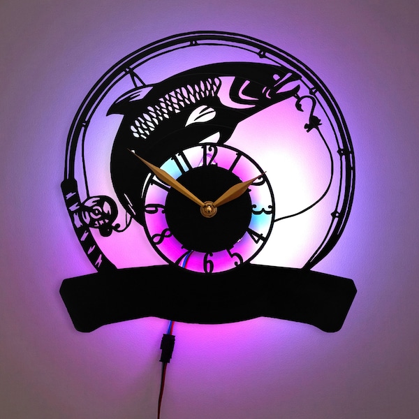 Fishing Clock, Fish Clock, Fishing Decor, Fishing Gift Idea, Fisherman Decor, Fish and Hook Design Clock