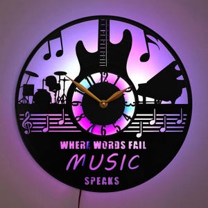 Music Wall Clock, Guitar and Drums Clock, Musician Gift Clock, Musical Notes Clock, Music Lover Room Decor, Studio Music Clock