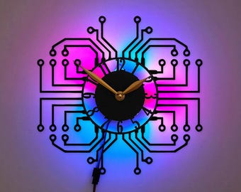 Computer Clock, Tech Theme Clock, Electronics Clock, Computer Chip Clock, Science Clock, Digital Design Clock