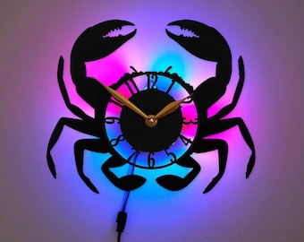 Crab Clock, Crab Decor, Ocean Theme Clock, Sea Creature Clock, Beach Decor Clock, Marine Life Clock, Cute Crab Clock, Animal Wall Clock