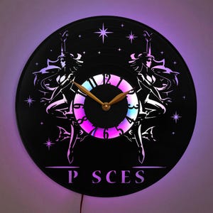 Pisces Clock, Pisces Decor, Zodiac Wall Clock, Astrology Decor, Horoscope Clock, Celestial Wall Art, Star Sign Clock