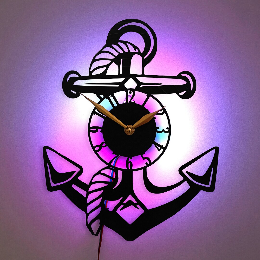Picture of Anchor Wall Clock, Marine Theme Clock, Sailor Decor Clock, Boat Themed ...