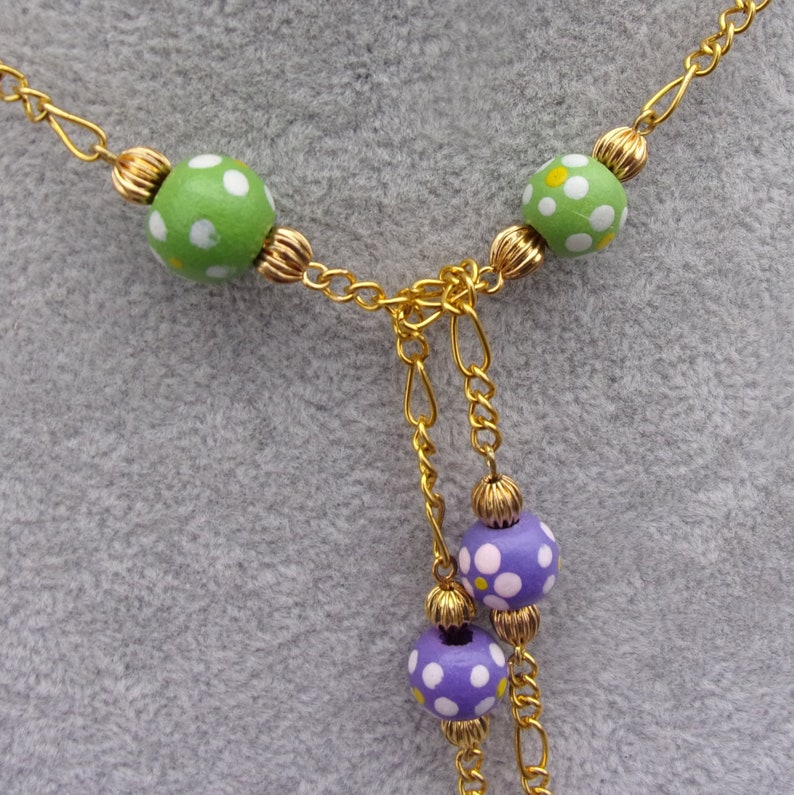 Polymer Clay Bead Lanyard - Handmade Gold Chain Multi-Color Po Polymer Clay Bead Lanyard - Handmade Gold Chain Multi-Color Po