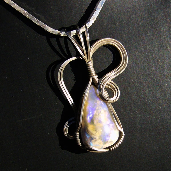 Australian Opal Pendant - Handmade Sterling Silver Wire Wrapped with Lots of Flash & Matrix by JewelryArtistry - P580