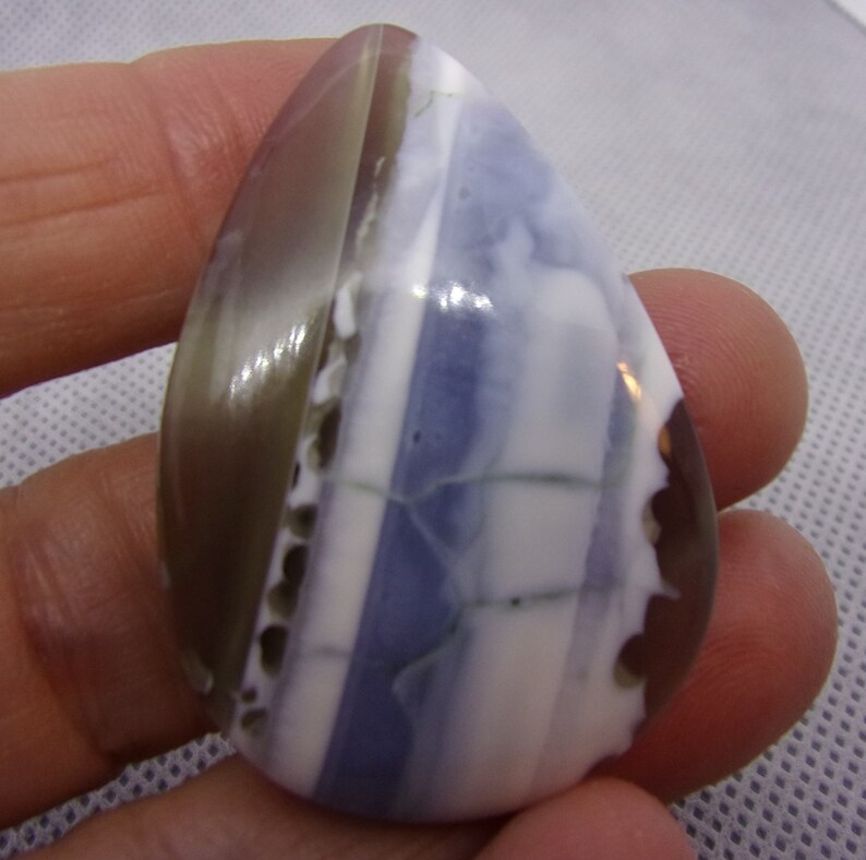 GC624 Dark Blue White Owyhee Blue Opal Cabochon Gorgeous Teardrop Pendant or Ring Wonderful Pattern Light Blue by JewelryArtistry