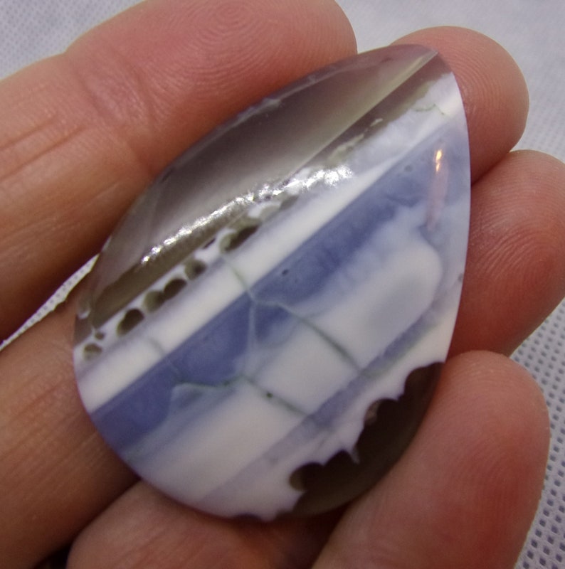 GC624 Dark Blue White Owyhee Blue Opal Cabochon Gorgeous Teardrop Pendant or Ring Wonderful Pattern Light Blue by JewelryArtistry