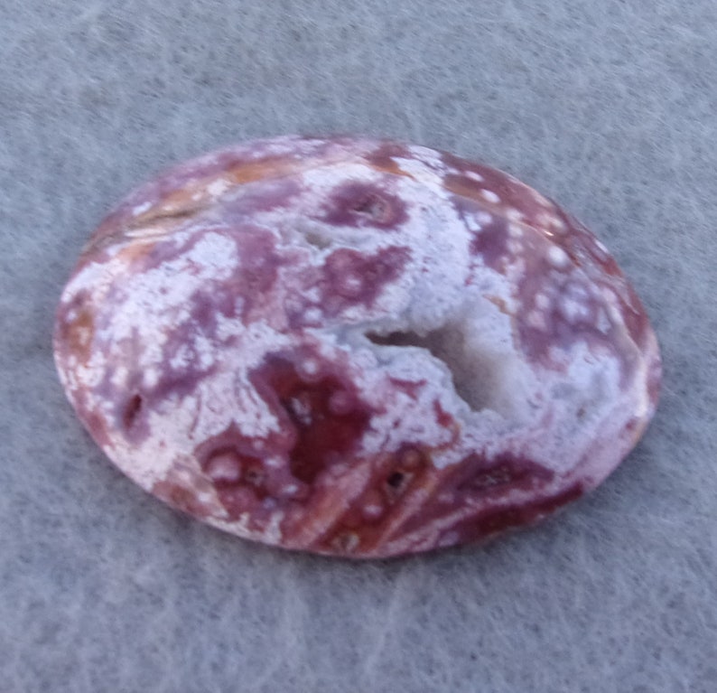 by JewelryArtistry Gorgeous Druzy Pocket Outstanding Orbicular Pattern Maroon /& White Ocean Jasper Cabochon GC320 Handmade Oval Plum
