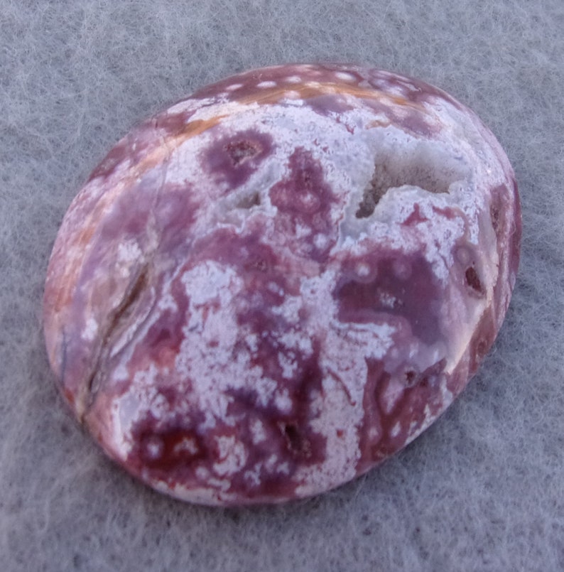 by JewelryArtistry Gorgeous Druzy Pocket Outstanding Orbicular Pattern Maroon /& White Ocean Jasper Cabochon GC320 Handmade Oval Plum