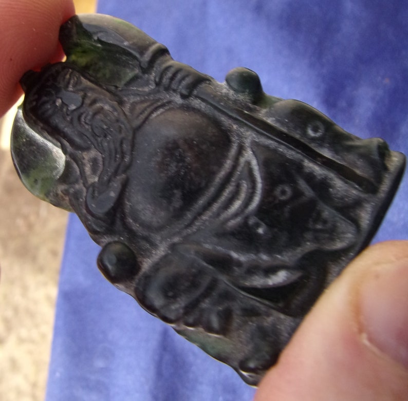 Vintage Black Jade Chinese Carving Beautiful Cabochon Etsy