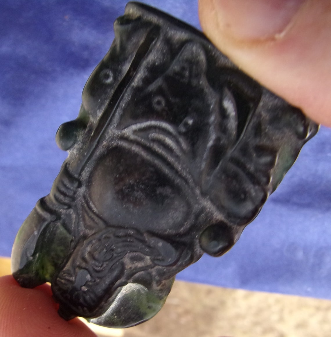 Vintage Black Jade Chinese Carving Beautiful Cabochon Etsy