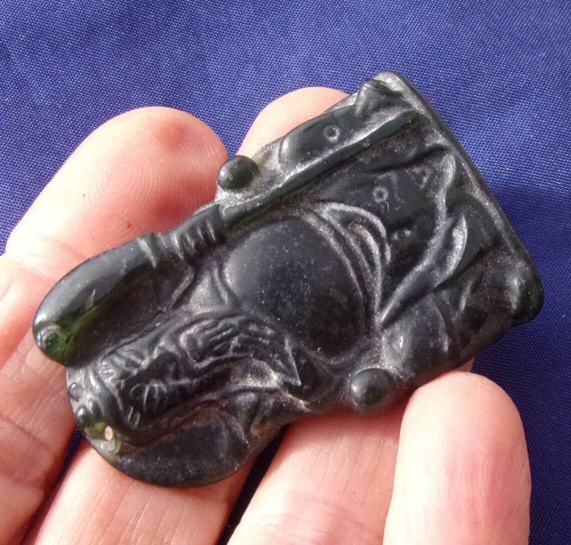Vintage Black Jade Chinese Carving Beautiful Cabochon Etsy