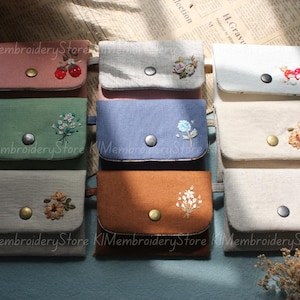 Cartera de lino bordada a mano/Mini cartera hecha a mano