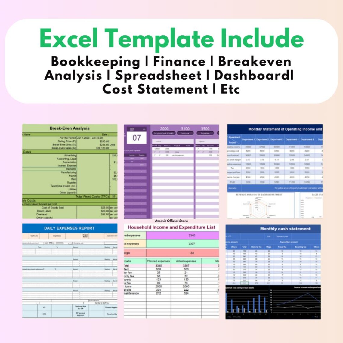 50 Sets Income and Expenses Excel Template : Bookkeeping | Finance ...