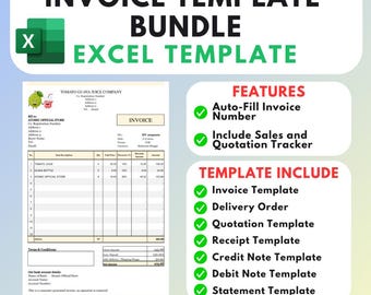 Invoice Template Bundle Excel-Vorlage (Angebotsvorlage, DO, Quittung, Anweisungen, Umsatz- und Zitat-Tracker)