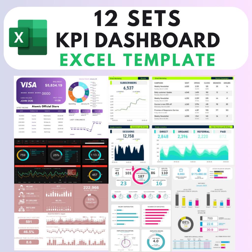 12 Sets KPI Dashboard Excel Template - Vollständig bearbeitbare Excel-Vorlagen zur Verfolgung Ihrer Geschäftsleistung