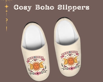 Pantuflas bohemias de interior, calzado hippie, pantuflas de mujer, calzado bohemio, pantuflas de domingo, pantuflas de estar por casa, plantilla cálida, zapatos navideños