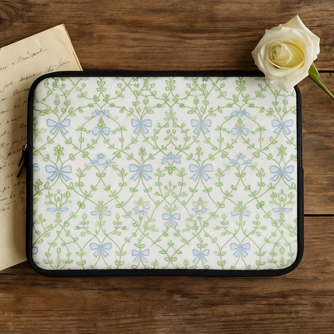 Computer Riibons Blue Ribbons Laptop Sleeve, Cottage Style MacBook Cover, Bridgerton ...