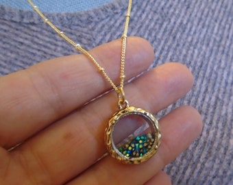 Gold Pendant with tiny Crystals Gold Satellite Chain Necklace
