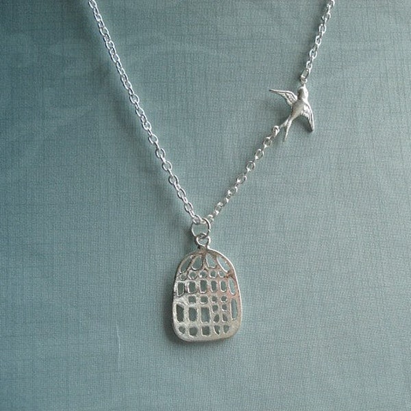 Silver Birdcage Pendant Quarantine Necklace Flying Free Necklace Fly Away to Freedom Bird Jewelry
