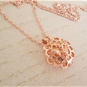 Rose Gold Bee Locket Necklace: Honeycomb Pendant, Aromatherapy Diffuser