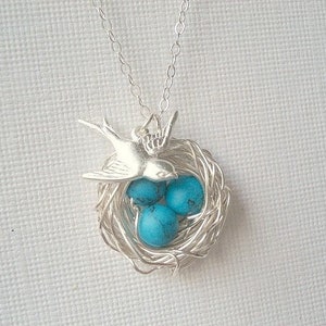 Bird Nest Necklace Mothers Day Gift Turquoise Necklace Mom Necklace Child Nest Necklace Robins Nest Bird Necklace Jewelry Bird Jewelry image 2