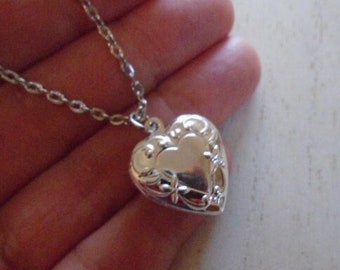 Heart Locket Necklace Antique Silver Heart Pendant Silver Locket Heart Jewelry