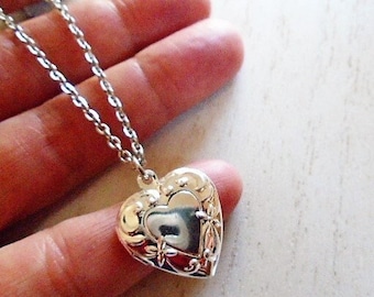 Heart Locket Necklace Antique Silver Heart Pendant Silver Locket Heart Jewelry