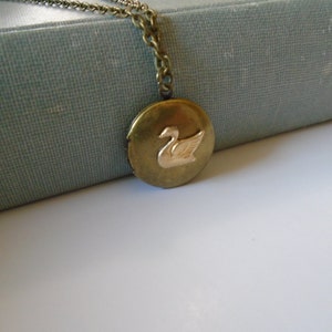 Swan Locket Necklace Brass Antiqued Round Swan Necklace Swan Jewelry image 4