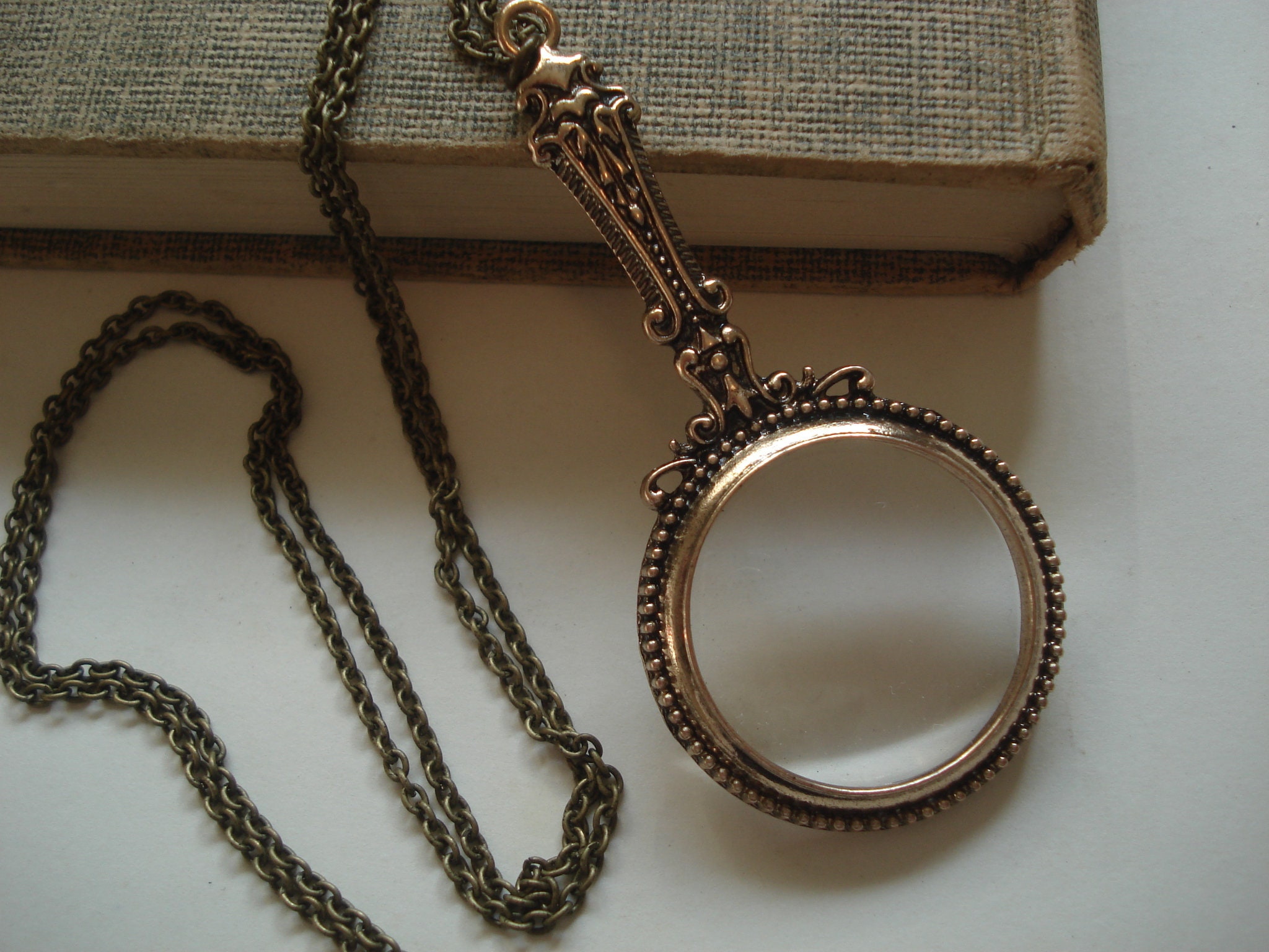 Magnifying Glass Necklace Brass Vintage Pendant Victorian Etsy
