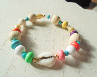 Cowrie Shell Bracelet Beach Bracelet Turquoise Stone Bead Bracelet Shell Bead Bracelet Spring Colorful Bracelet