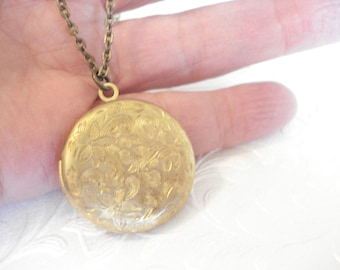 Gold Locket Necklace Round Brass Locket Under 25 Locket Jewelry