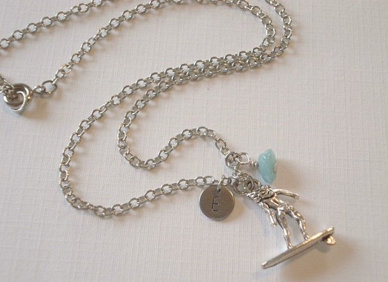 Surfboard Necklace Surfer Girl Necklace Initial Necklace Etsy