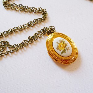 Yellow Rose Locket Gold Oval Locket Necklace Yellow Rose Cameo Limoge Locket Flower Locket Bridesmaids Jewelry image 8