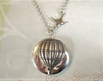 Hot Air Balloon Locket Necklace Silver Hot Air Balloon Locket Balloon Jewelry Hot Air Balloon Jewerly Fly Away