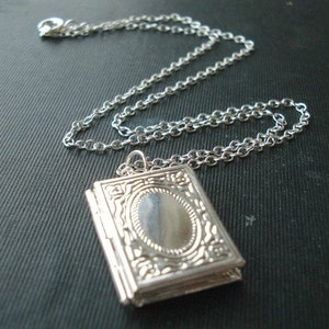 Book Locket Silver Book Gift for Her Memory Locket Necklace Storybook Jewelry