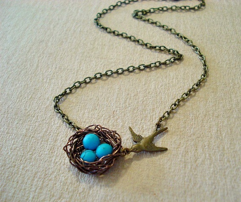 Bird Nest Necklace Turquoise Pearl Necklace Jewelry Bird Nest Etsy