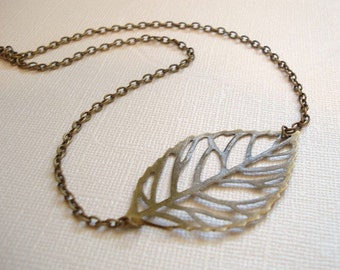 Large Sideways Leaf Necklace Brass Filigree Leaf Necklace Leaf Pendant Jewelry Autumn Jewelry Leaf Choker Nature Lover Necklace